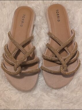 Torrid Gold Sparkle Strappy Slide Sandalsv7.5